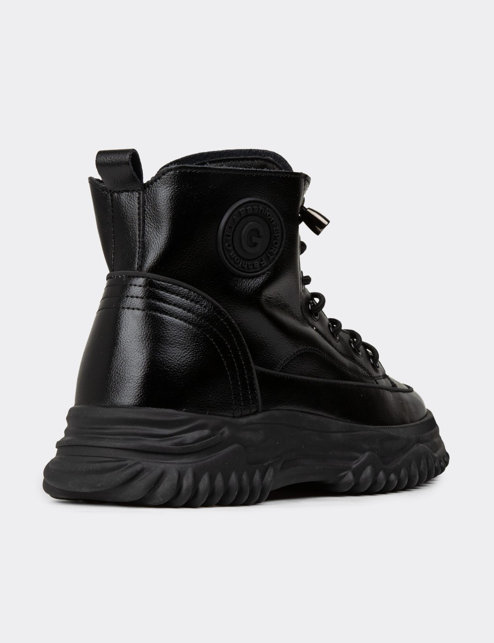 Women's Black Leather Sneaker Boots - 25310ZSYHC01
