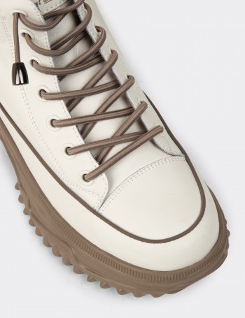 Women's Beige Leather Sneaker Boots