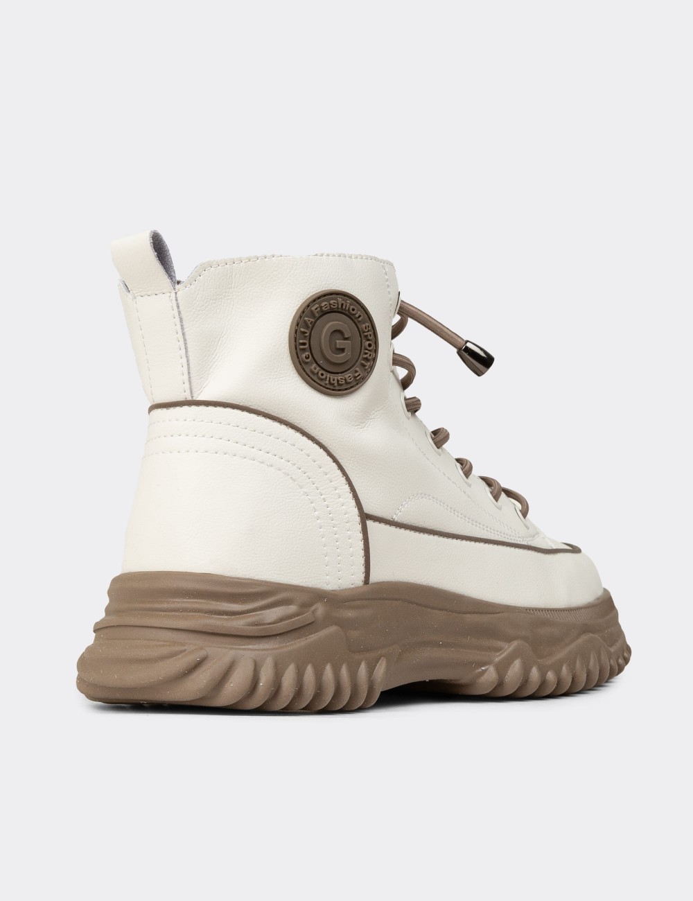 Women's Beige Leather Sneaker Boots - 25310ZBEJC01