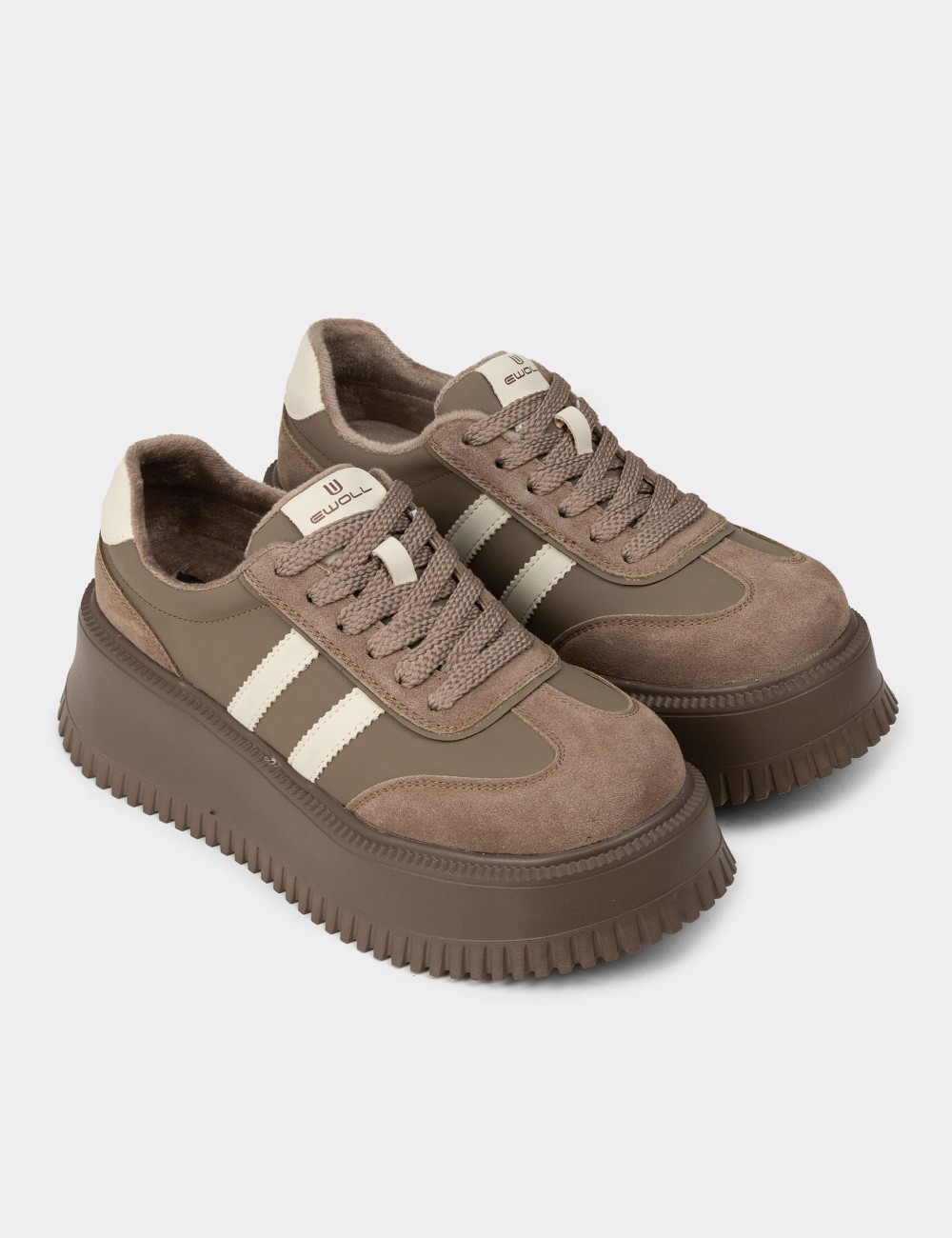 Women's Sandstone Suede Leather Platform Sneakers - E8031ZVZNC01