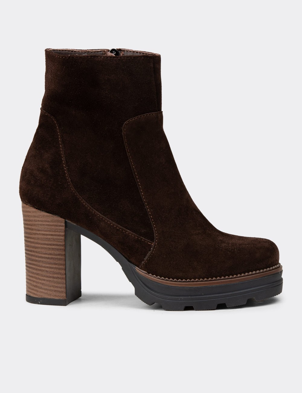 Women's Brown Suede Leather Platform Boots - N7020ZKHVC01