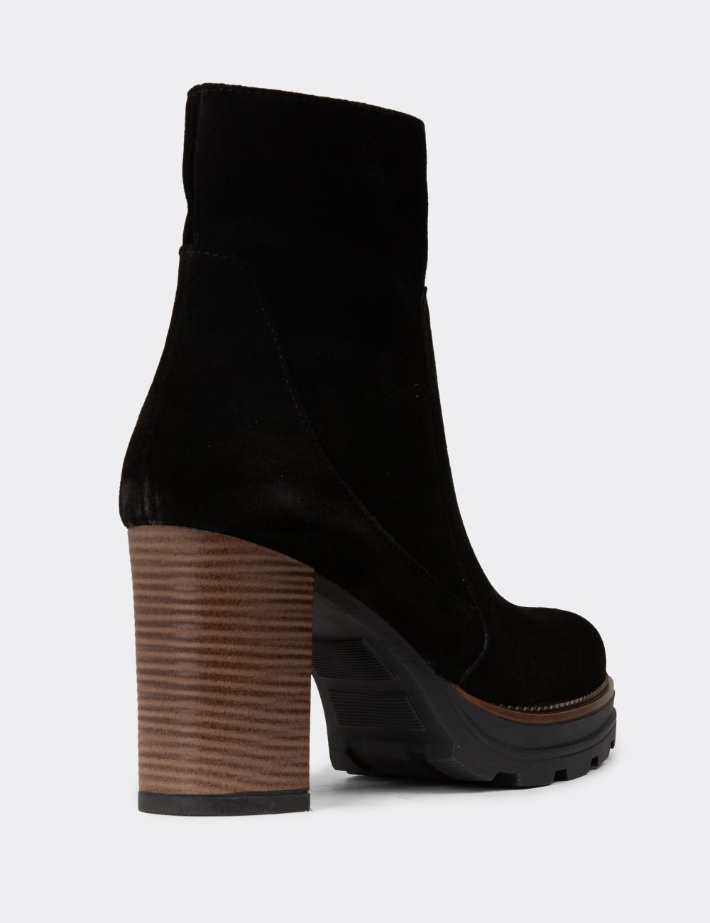 Women's Black Suede Leather Heeled Boots - N7020ZSYHC01