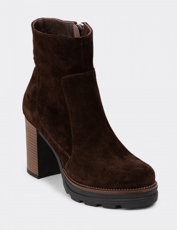 Women's Brown Suede Leather Platform Boots