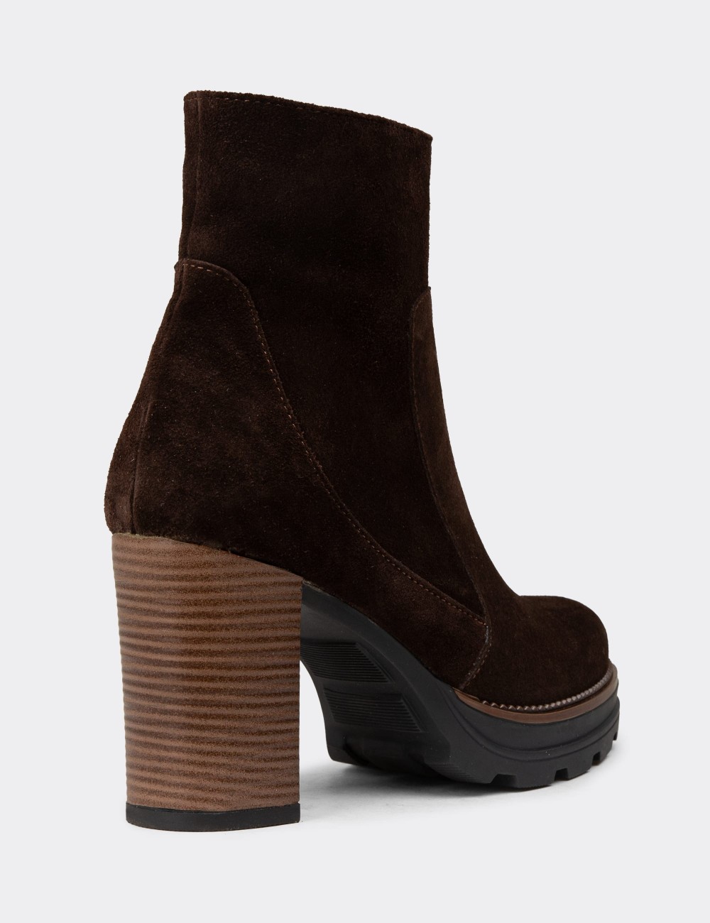Women's Brown Suede Leather Platform Boots - N7020ZKHVC01
