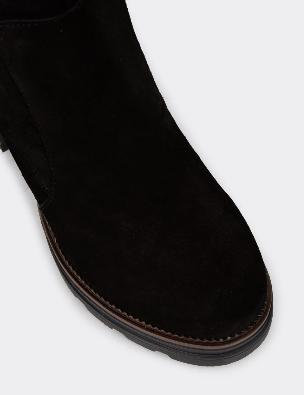 Women's Black Suede Leather Heeled Boots - N7020ZSYHC01