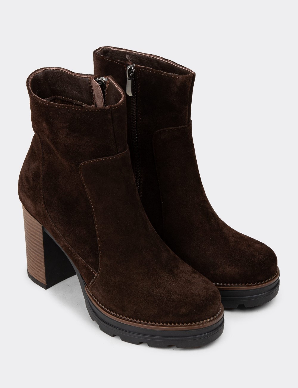 Women's Brown Suede Leather Platform Boots - N7020ZKHVC01