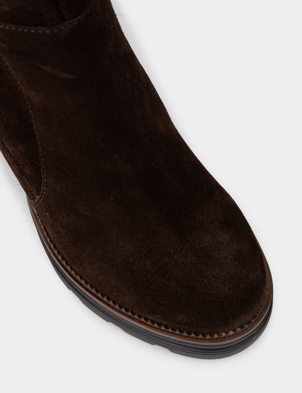 Women's Brown Suede Leather Platform Boots - N7020ZKHVC01