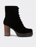 Women's Black Suede Leather Platform Boots