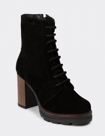 Women's Black Suede Leather Platform Boots
