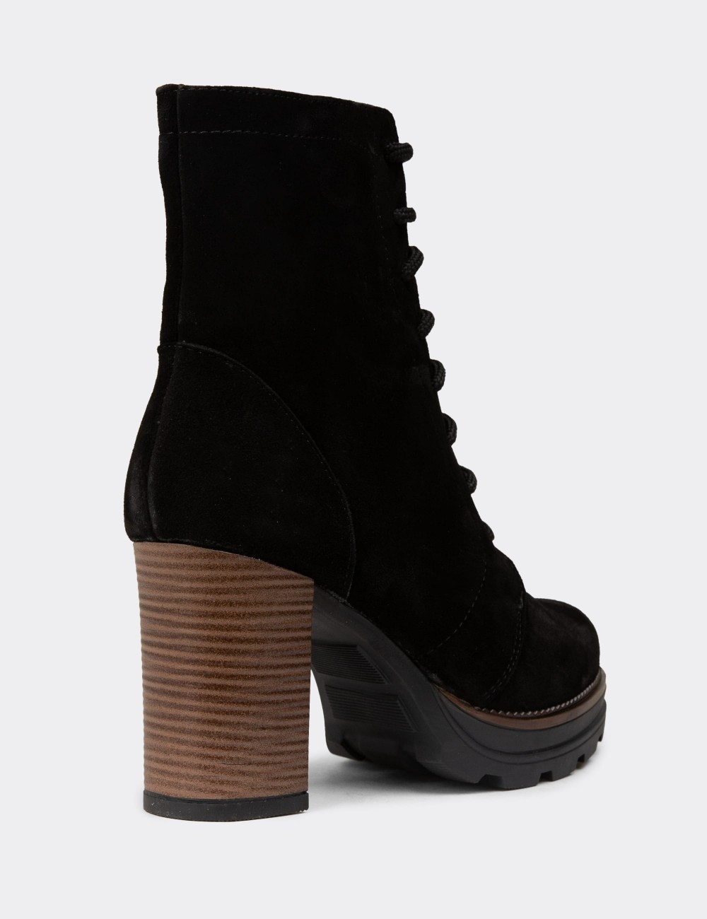 Women's Black Suede Leather Platform Boots - N7021ZSYHC01