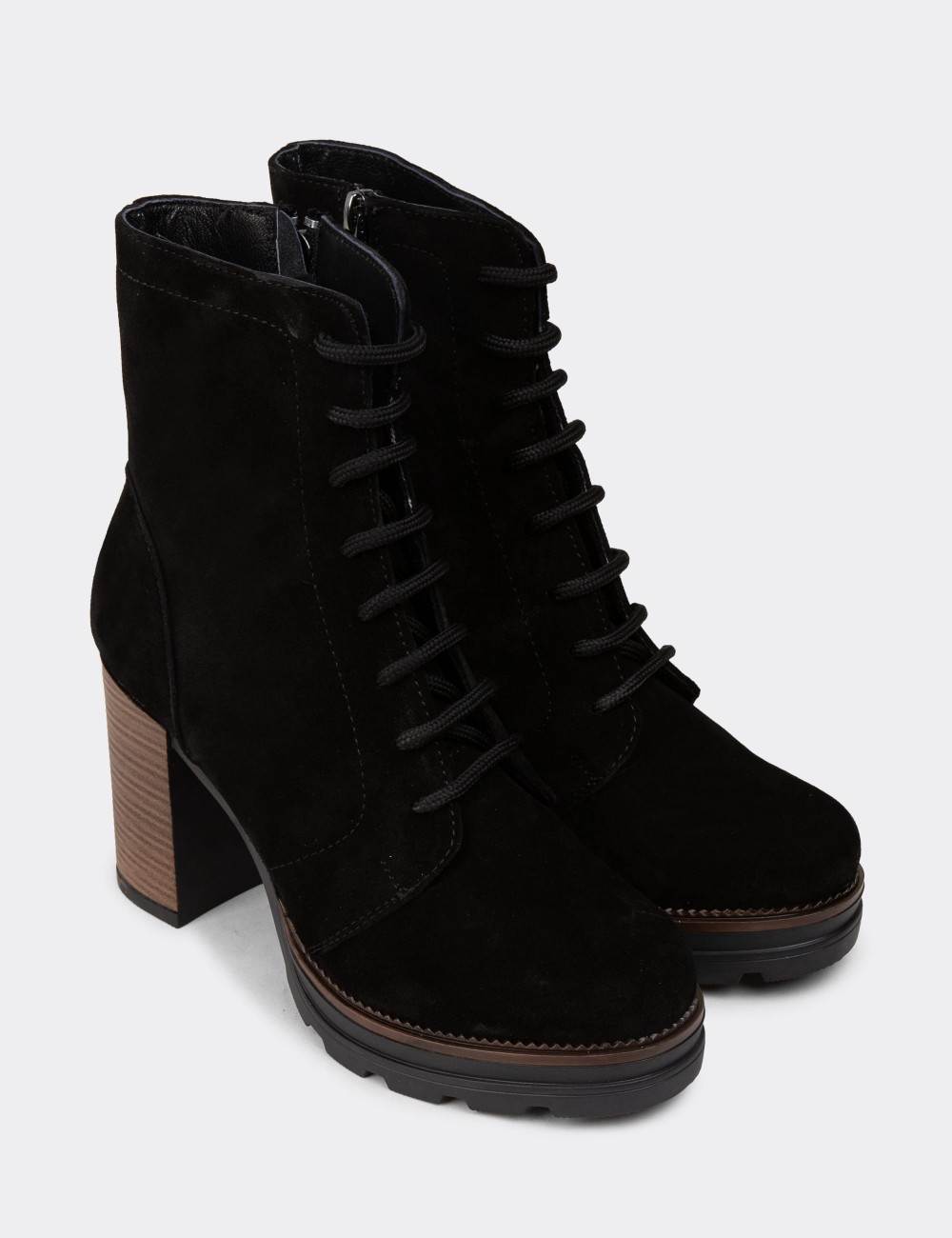 Women's Black Suede Leather Platform Boots - N7021ZSYHC01