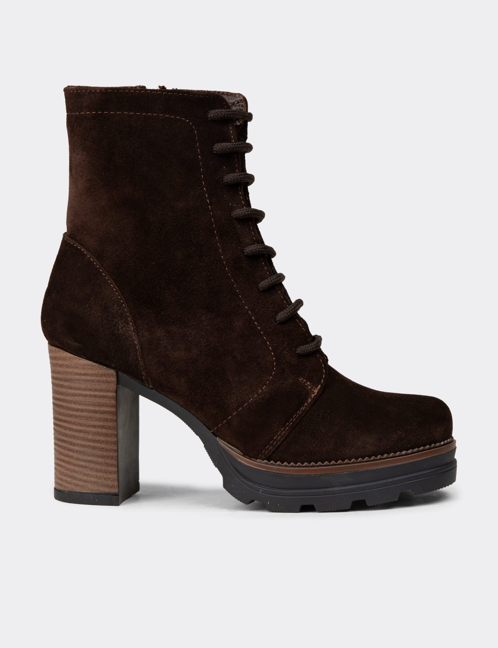Women's Brown Suede Leather Platform Boots - N7021ZKHVC01
