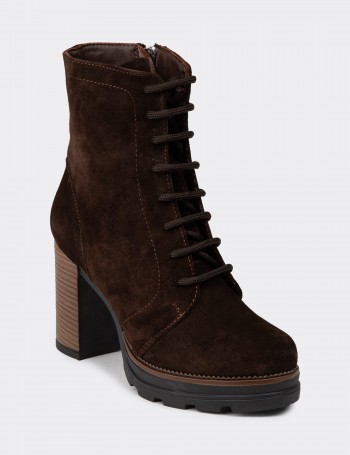 Women's Brown Suede Leather Platform Boots