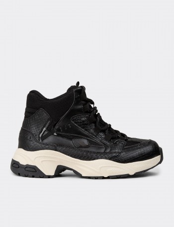 Women's Black Sneaker Boots - 34150ZSYHC01