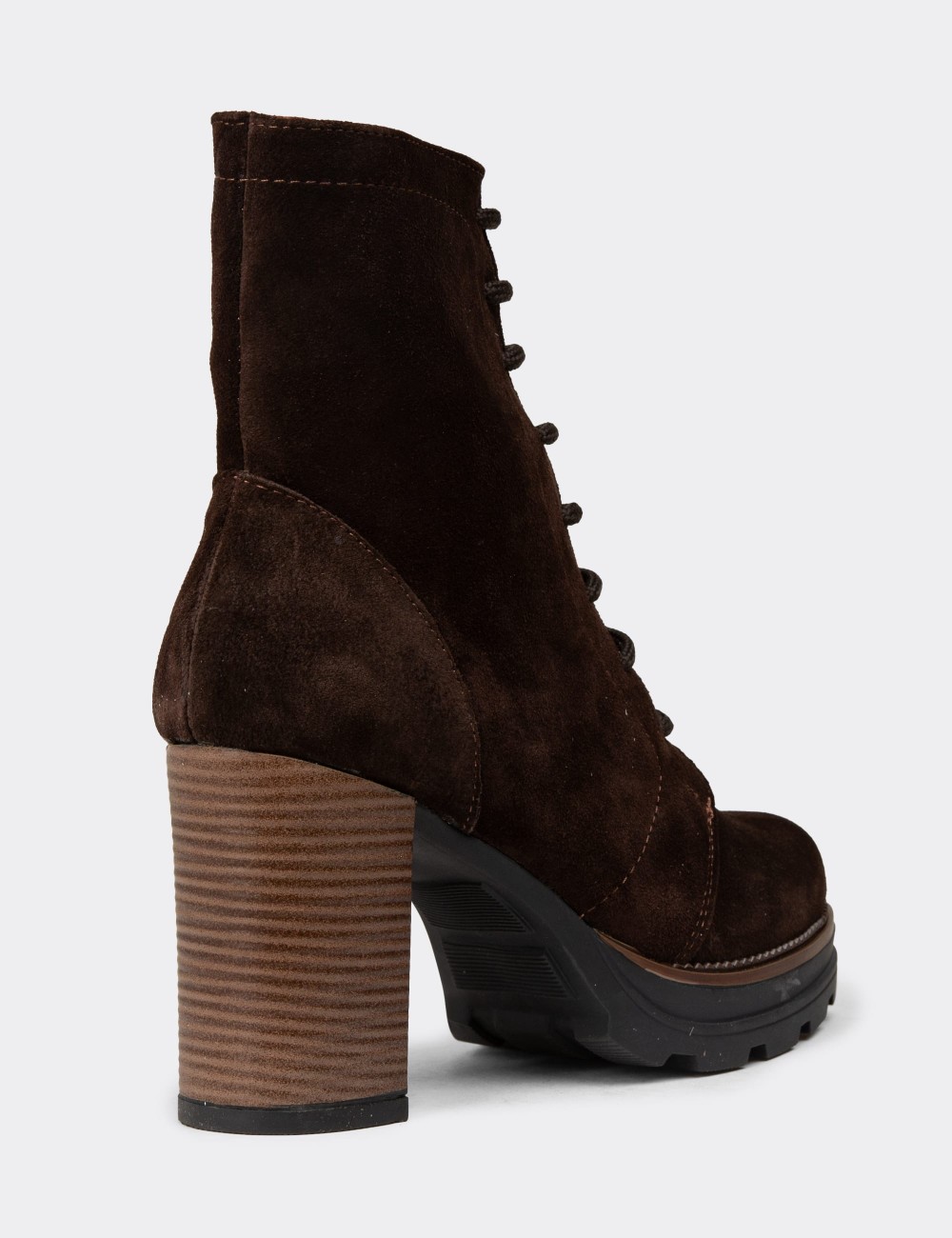Women's Brown Suede Leather Platform Boots - N7021ZKHVC01