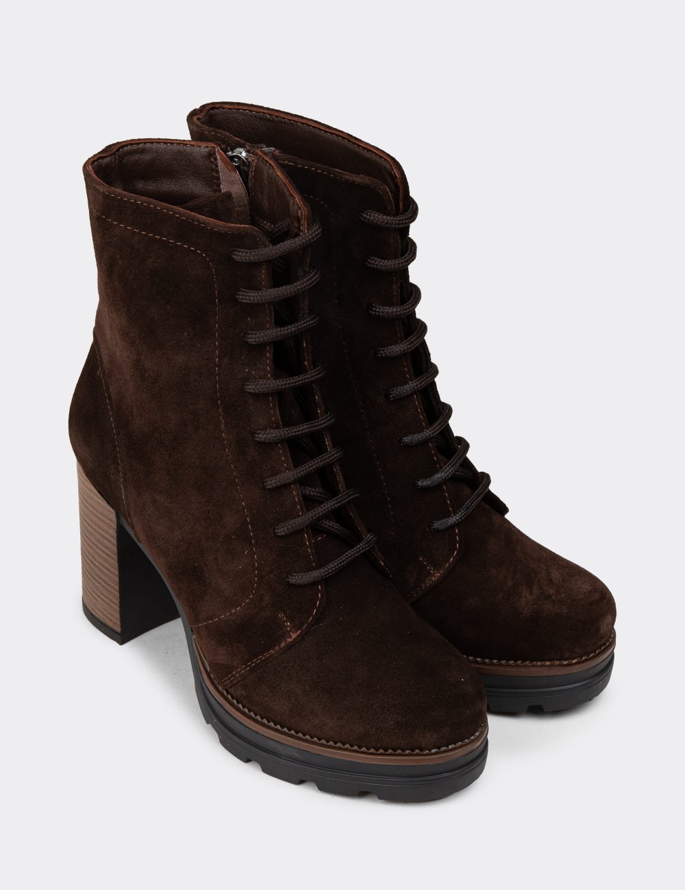 Women's Brown Suede Leather Platform Boots - N7021ZKHVC01