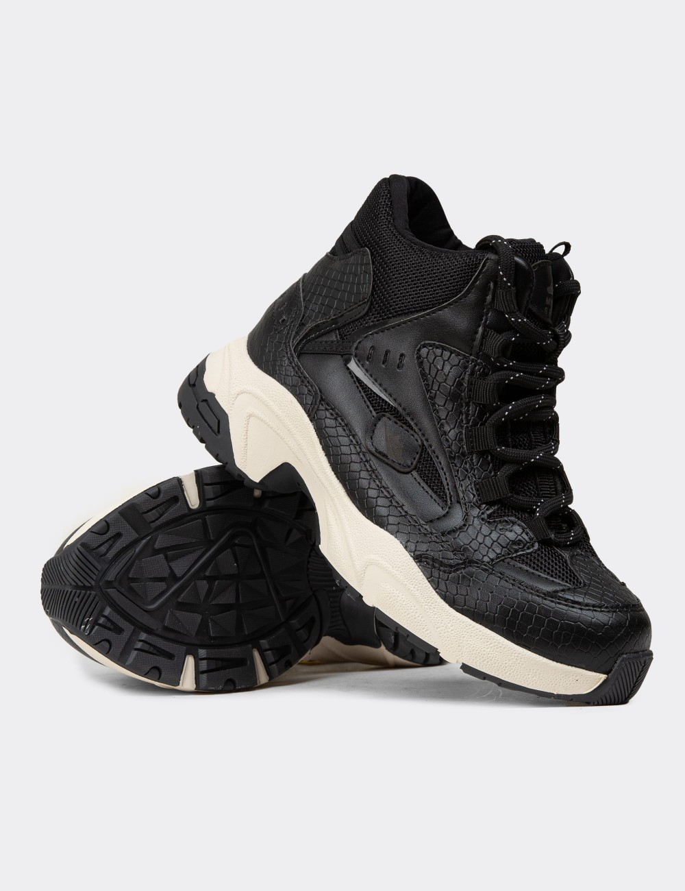 Women's Black Sneaker Boots - 34150ZSYHC01