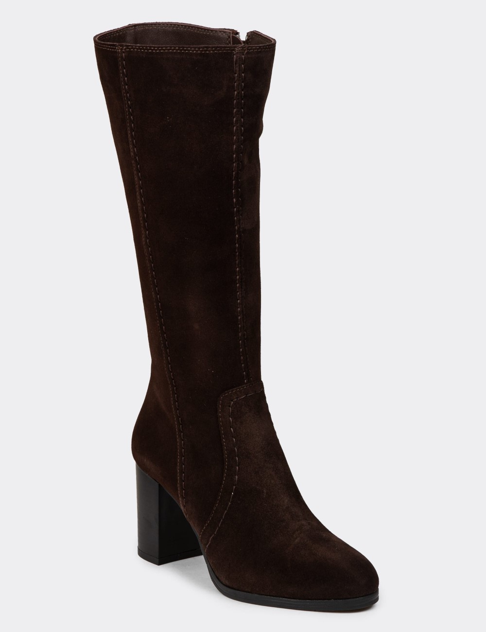 Women's Brown Suede Leather Boots - A3282ZKHVC01