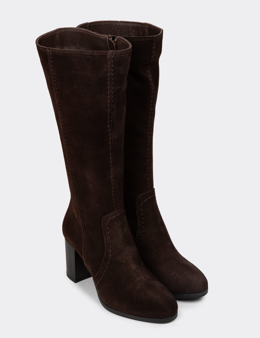 Women's Brown Suede Leather Boots - A3282ZKHVC01