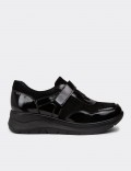 Women's Black Patent Leather Lace-up Shoes