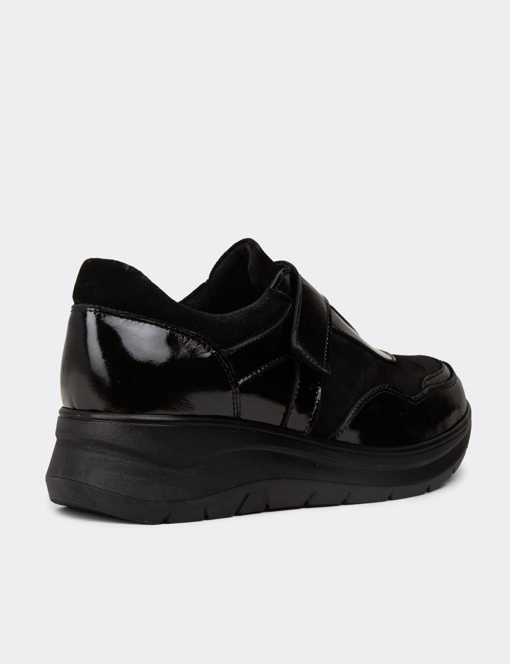 Women's Black Patent Leather Lace-up Shoes - N0302ZSYHC01