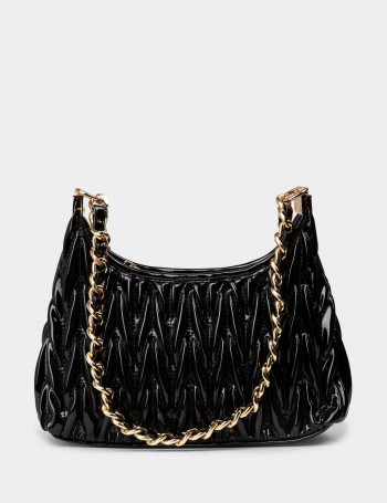 Black Patent Shoulder Bag - K2698ZSYHY02