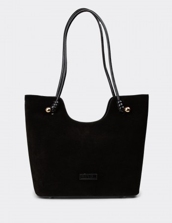 Black Suede Leather Shoulder Bag - K7459ZSYHY01