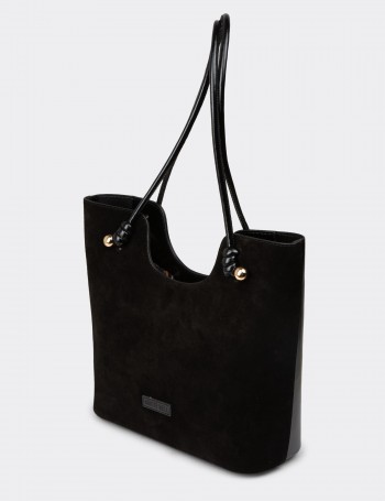 Black Suede Leather Shoulder Bag - K7459ZSYHY01