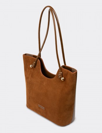 Tan Suede Leather Shoulder Bag - K7459ZTBAY01