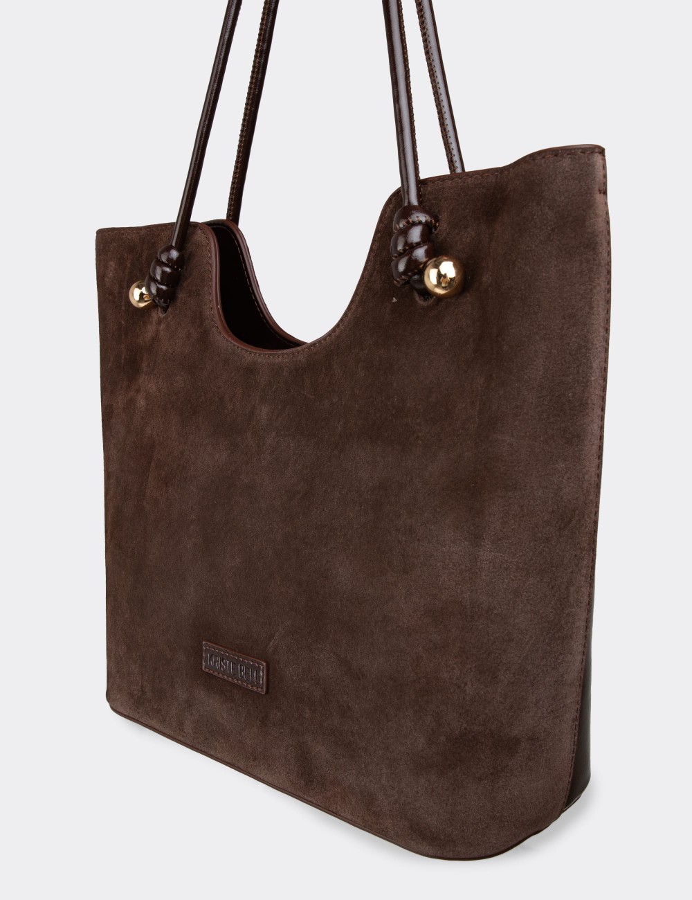 Brown Suede Leather Shoulder Bag - K7459ZKHVY01
