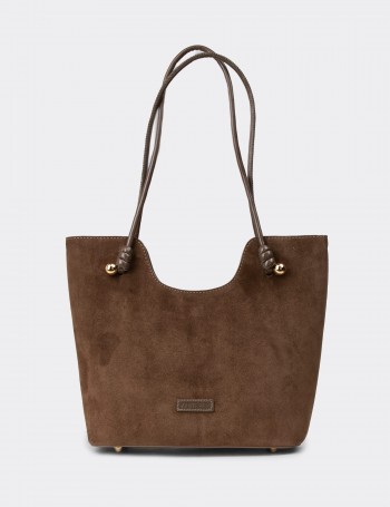 Sandstone Suede Leather Shoulder Bag - K7459ZVZNY01