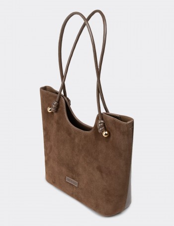 Sandstone Suede Leather Shoulder Bag - K7459ZVZNY01