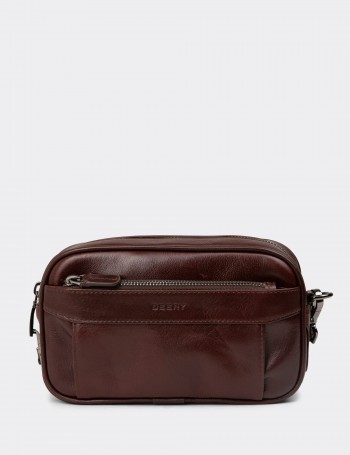 Men's Burgundy Leather Handbag - 08408MBRDY01