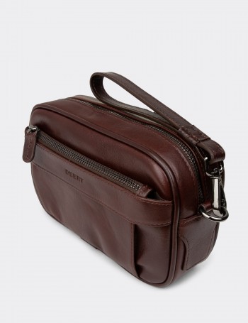 Men's Burgundy Leather Handbag - 08408MBRDY01