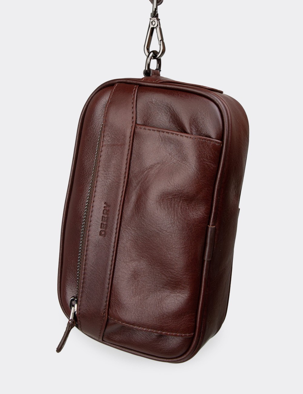 Men's Burgundy Leather Handbag - 08408MBRDY01