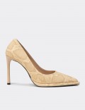 Women's Beige Snake Print Stiletto