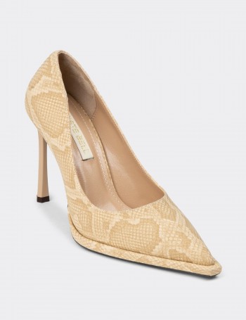 Women's Beige Snake Print Stiletto