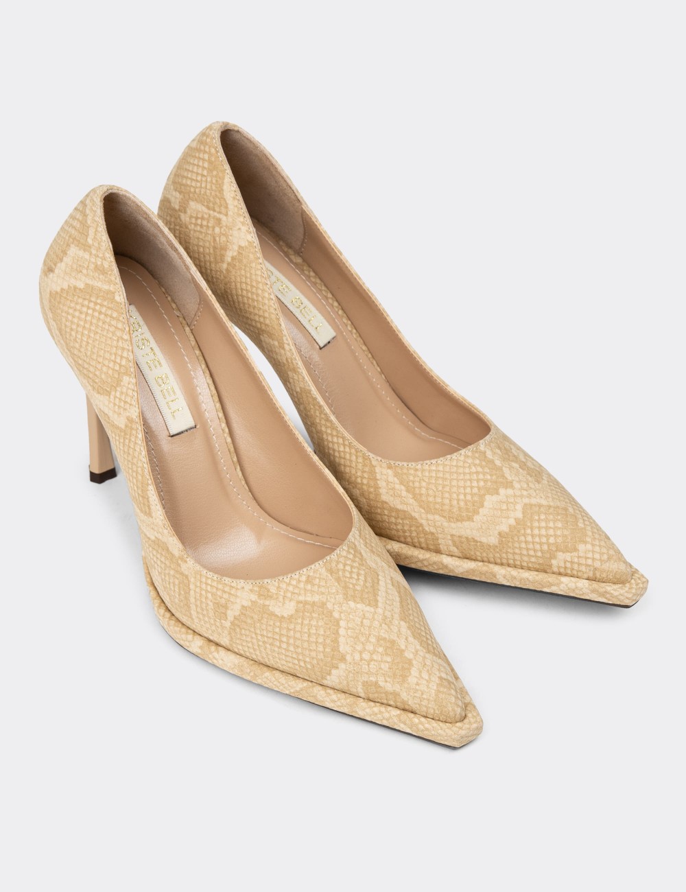Women's Beige Snake Print Stiletto - K1251ZBEJC01
