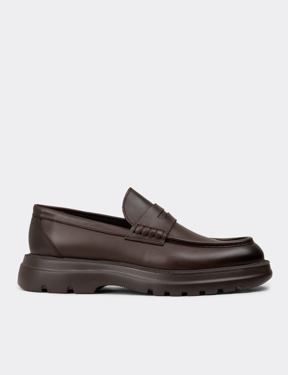 Men's Brown Leather Loafers - 02006MKHVE01