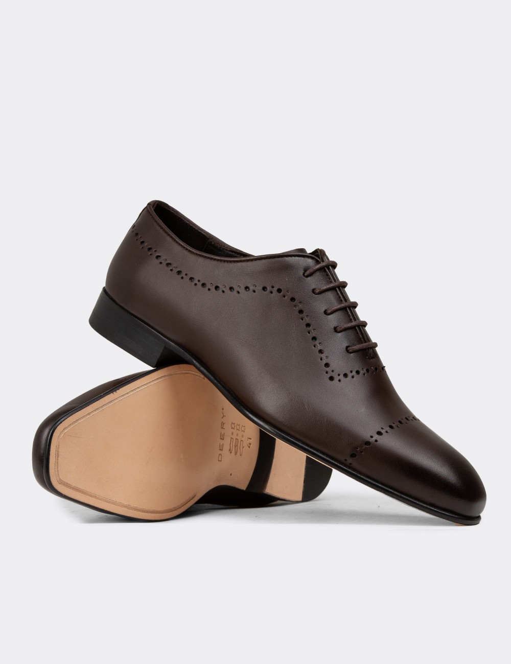 Men's Brown Leather Traditional Shoes - 00491MKHVK01