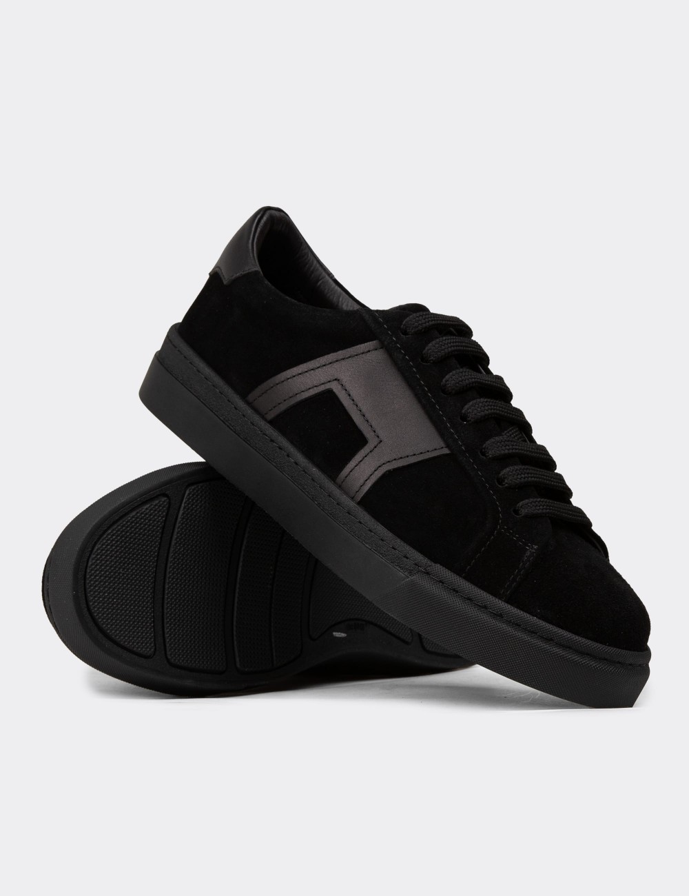 Men's Black Suede Leather Sneakers - 02002MSYHC06