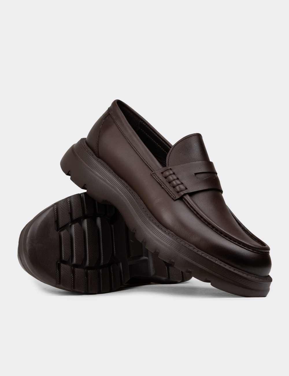 Men's Brown Leather Loafers - 02006MKHVE01
