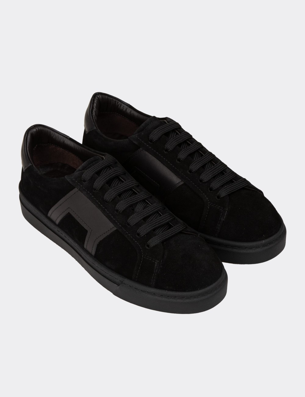 Men's Black Suede Leather Sneakers - 02002MSYHC06