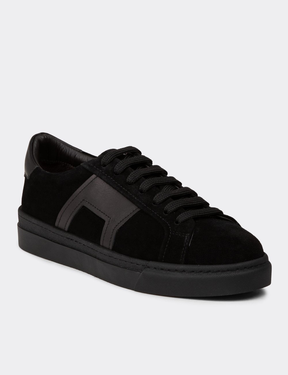 Men's Black Suede Leather Sneakers - 02002MSYHC06