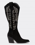 Women's Black Suede Leather Western Boots
