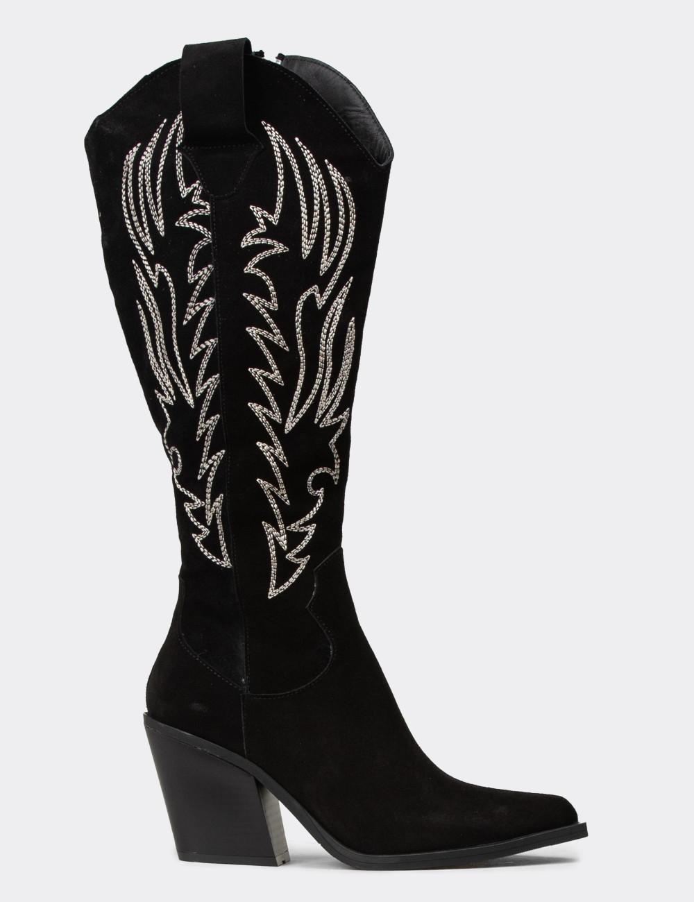 Women's Black Suede Leather Western Boots - Z1614ZSYHC01