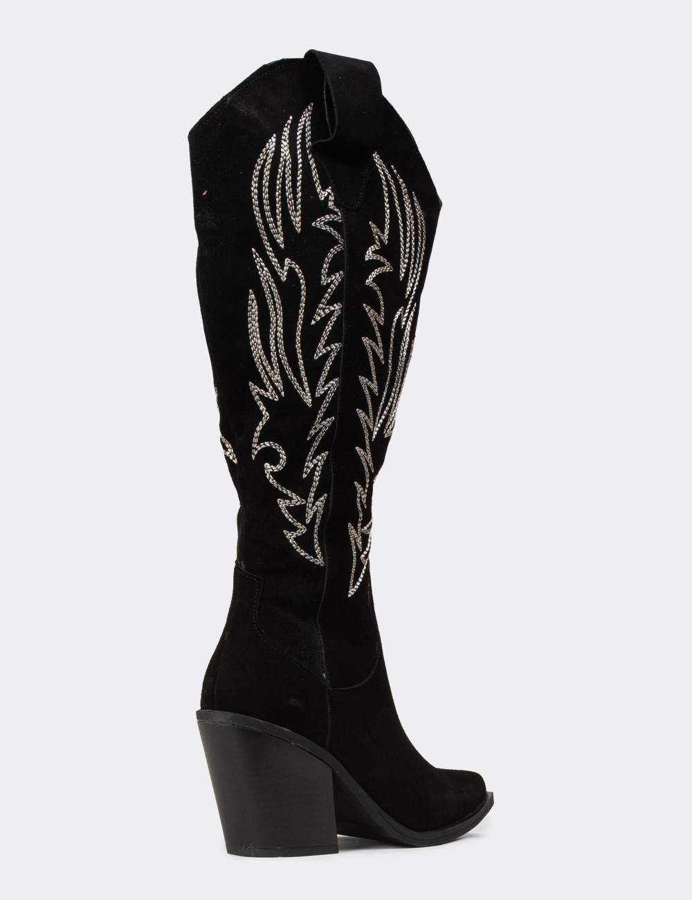 Women's Black Suede Leather Western Boots - Z1614ZSYHC01