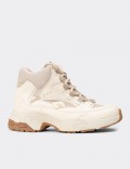 Women's Beige Leather Sneakers