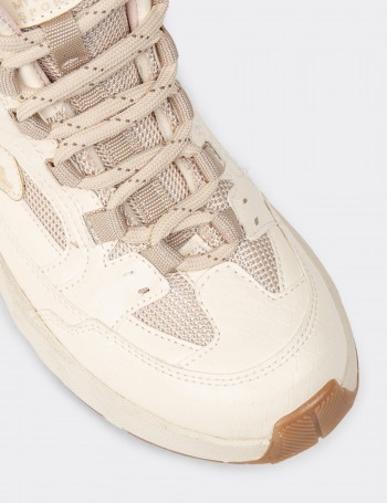 Women's Beige Leather Sneakers