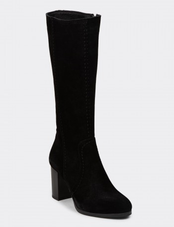 Women's Black Suede Leather Boots